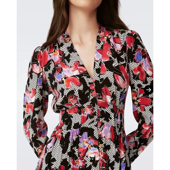 Diane Von Furstenberg Erica Midi Shirt Dress Women's 10 Floral Designer DVF - Picture 2 of 13